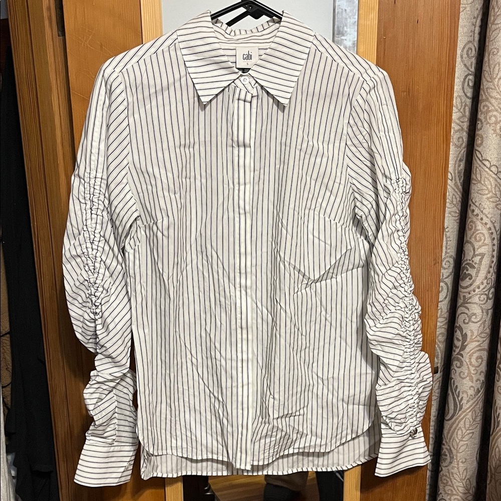 CAbi White and Black Striped Button Down Shirt